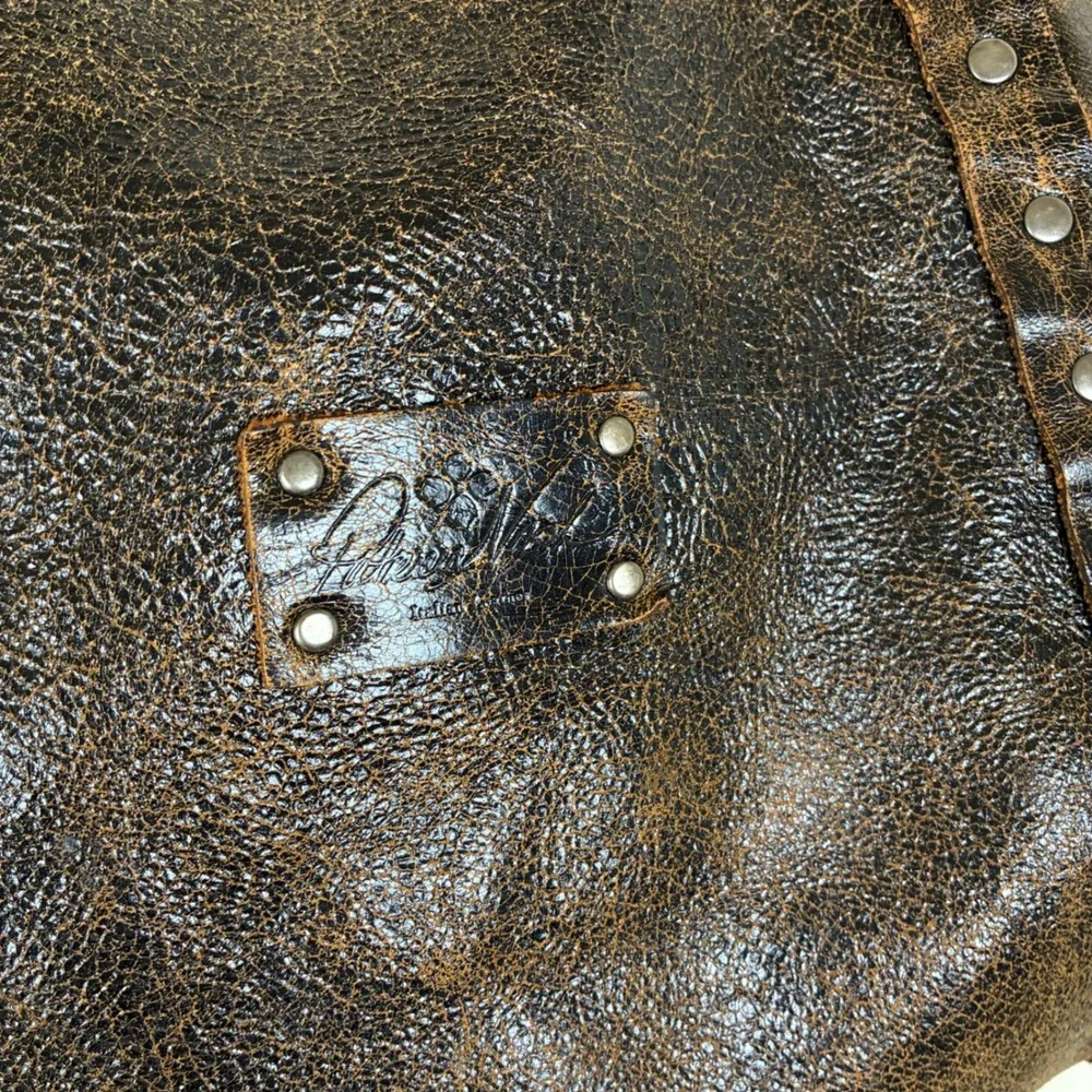 Patricia Nash Bag Italy Oversized Genuine Leather Brown Distressed Studded Boho